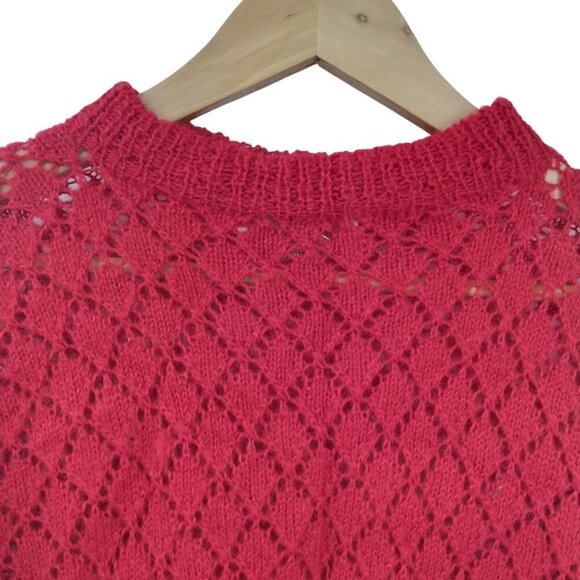 Vintage Alpaca Open Knit Fotrama Red Sweater Size S? Wool Mock Neck Long Sleeve - Picture 6 of 8